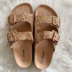 NWOT Forever Glitter Double Strap Sandal